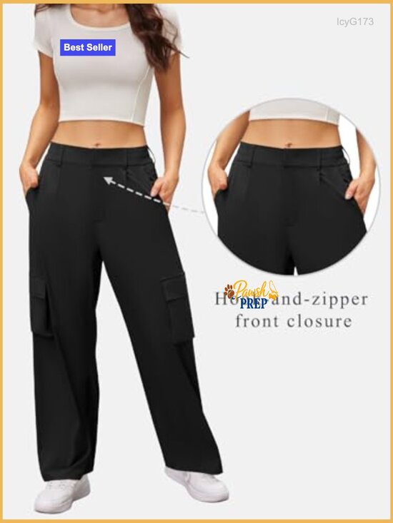 Lightweight High Waisted Cargo Pants Baggy Fit for Hiking Travel - Picture 4 of 7